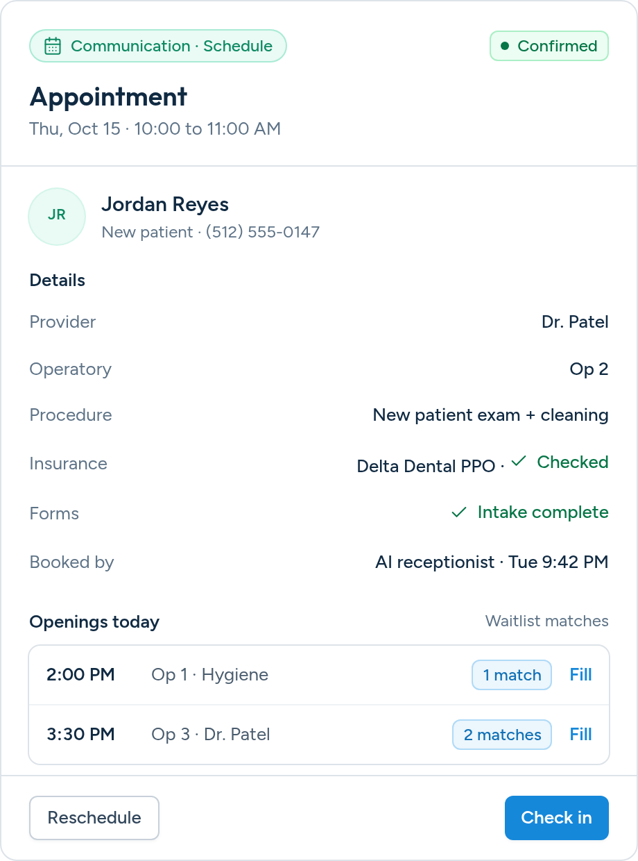 Appointment details and same-day openings in Aron