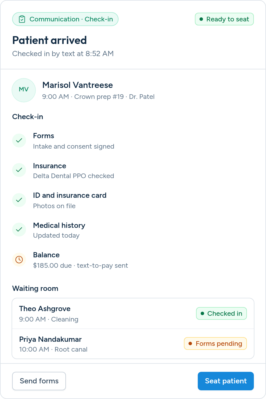 Patient check-in checklist in Aron