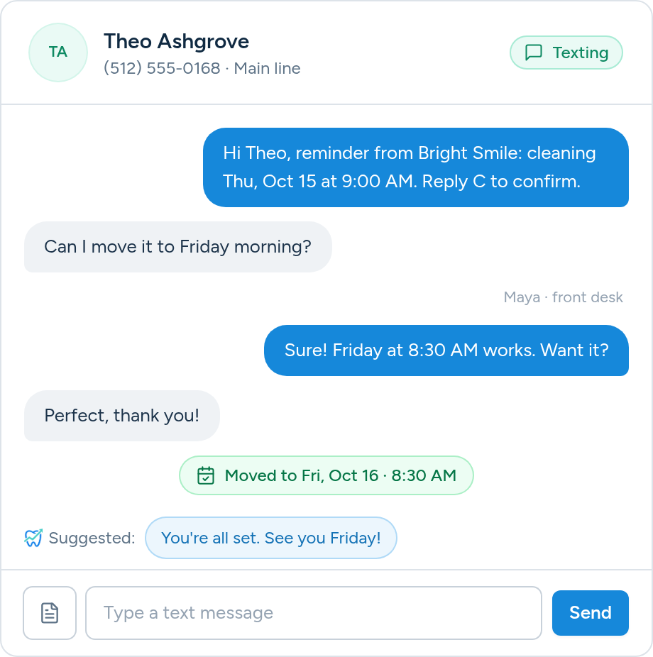 Two-way text conversation with a patient in Aron