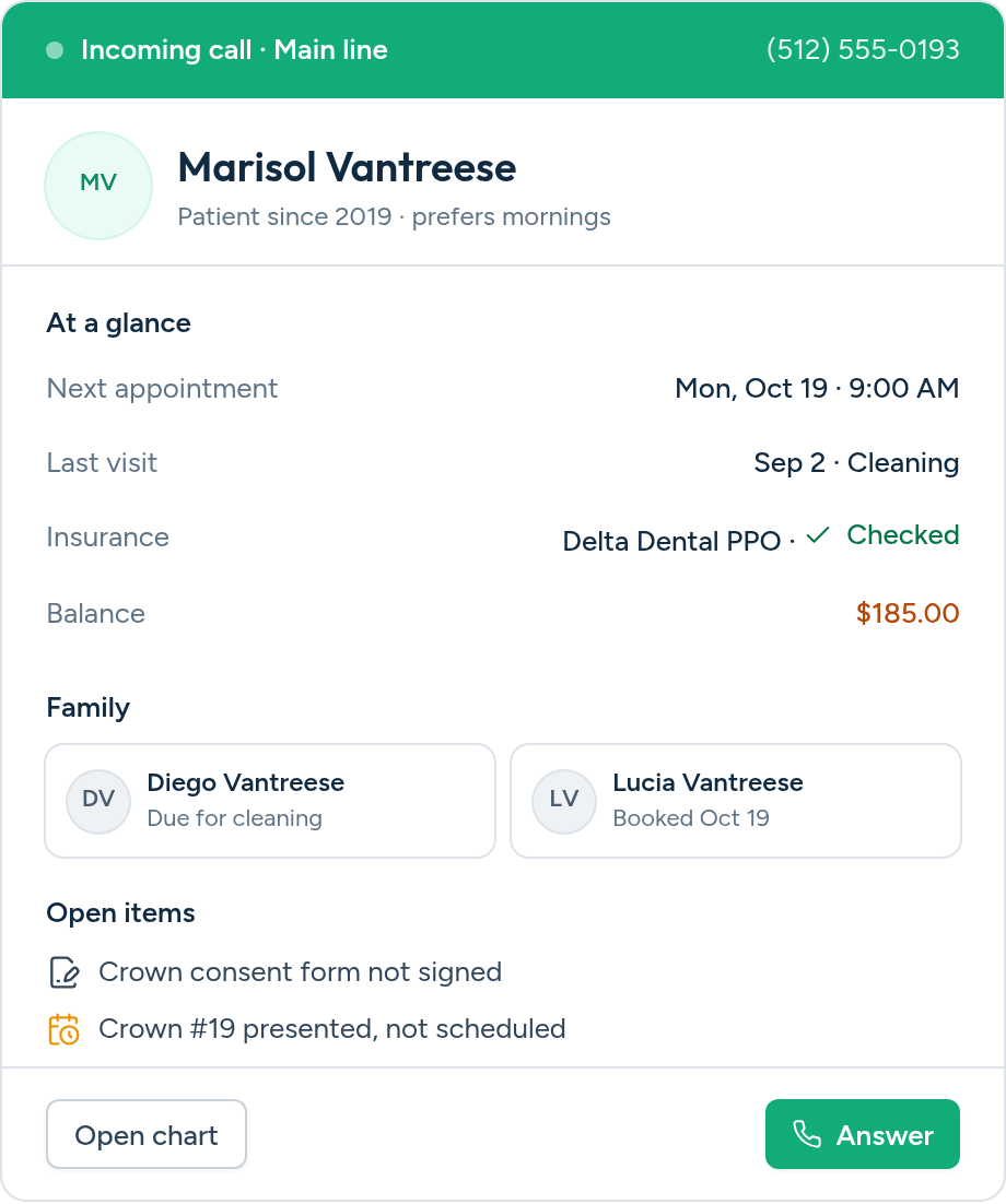 Caller screen pop with patient details in Aron
