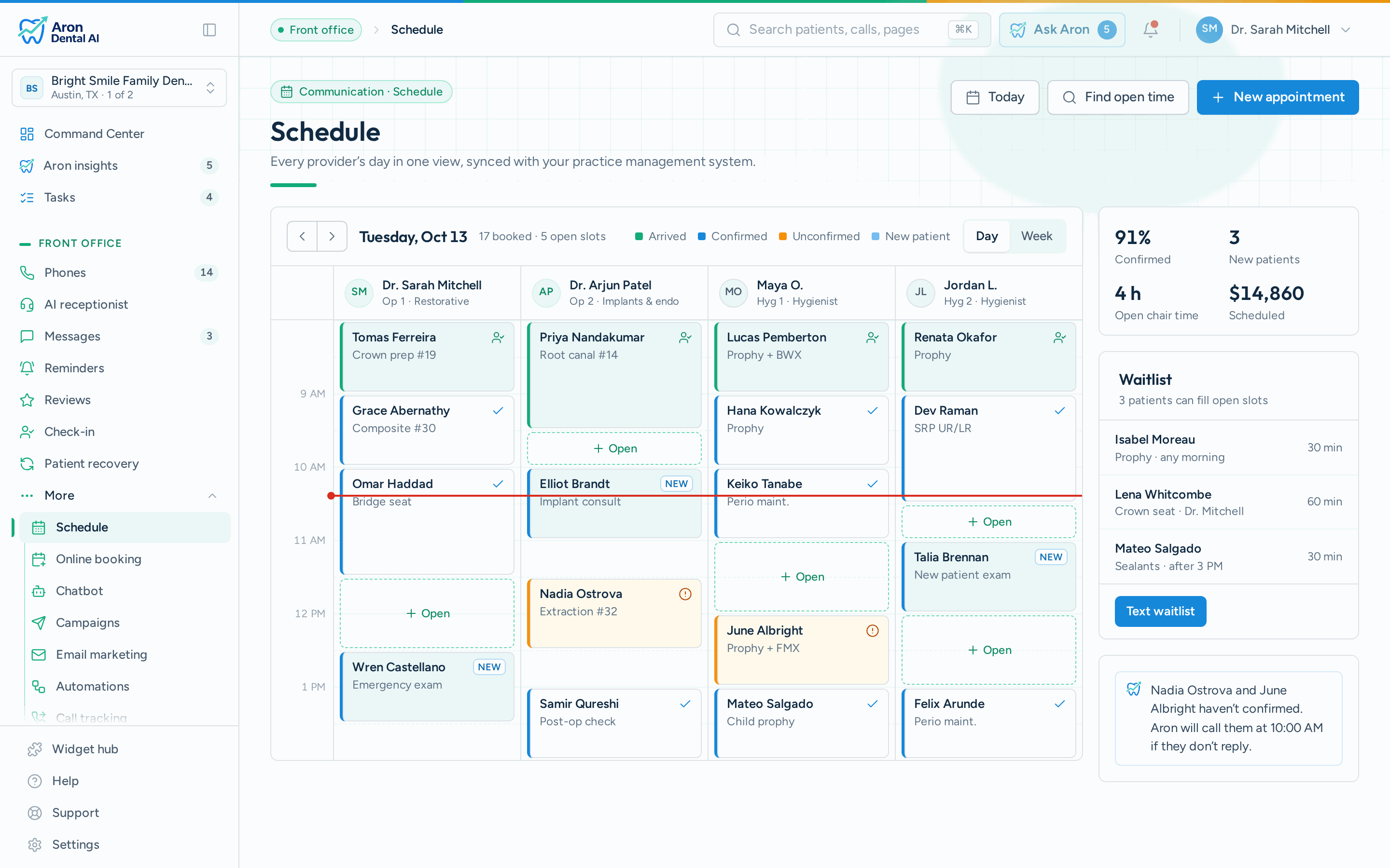 Appointment management screen in Aron