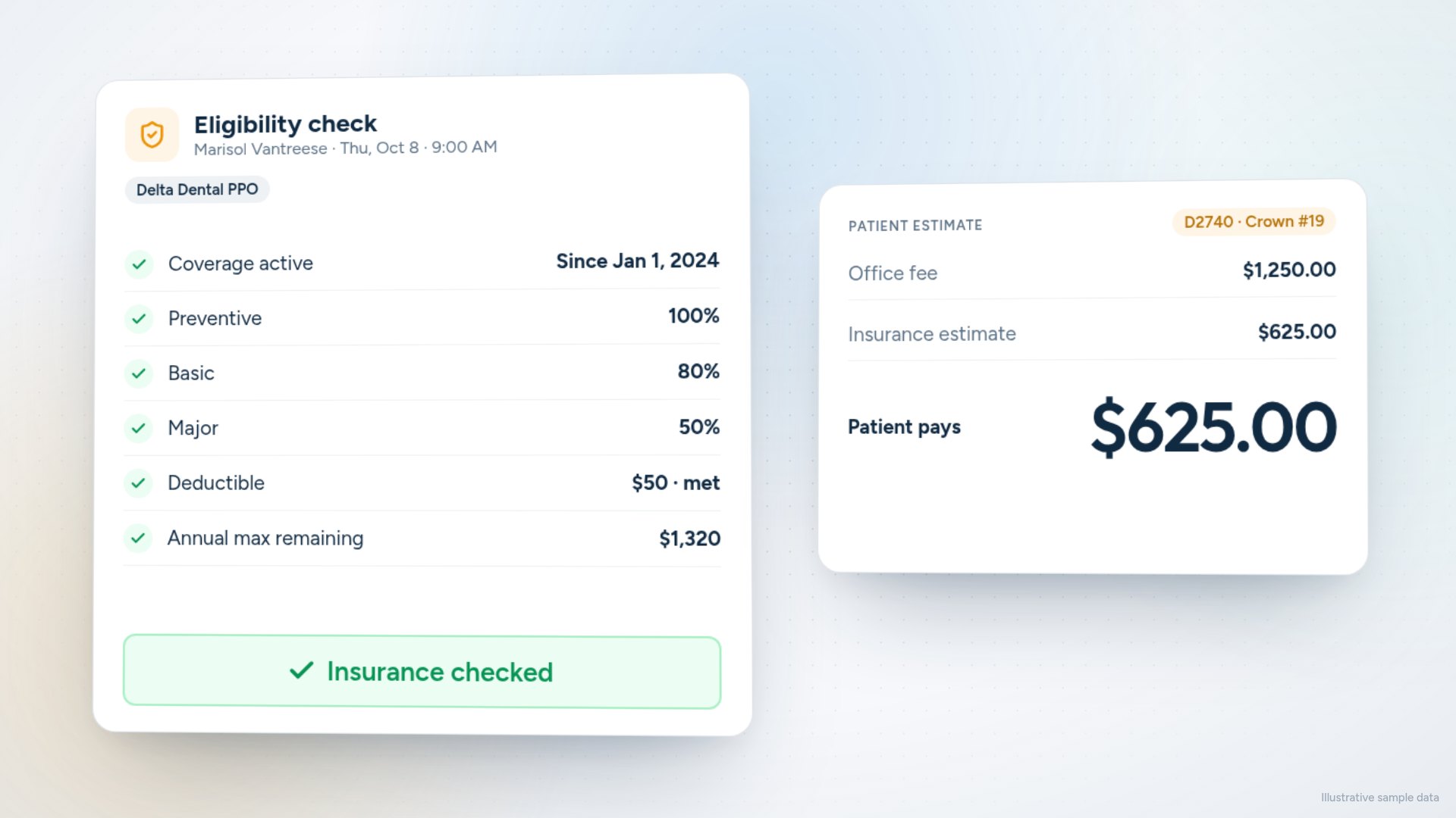 Aron checking insurance for tomorrow's appointments and flagging a coverage issue